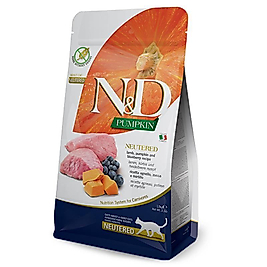 N&D Pumpkin Tahılsız Bal Kabaklı, Kuzu Etli & Yaban Mersinli Kısırlaştırılmış Kedi Maması (1,5 kg)