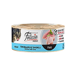 Felicia İnsight Tahılsız Kıyılmış Ton Balıklı ve Tavuk Etli Yetişkin Kedi Konserve Maması (85 g)