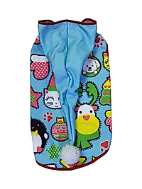 Kukuletalı Yılbaşı Temalı Mavi İçi Polarlı Kedi-Köpek Kıyafeti